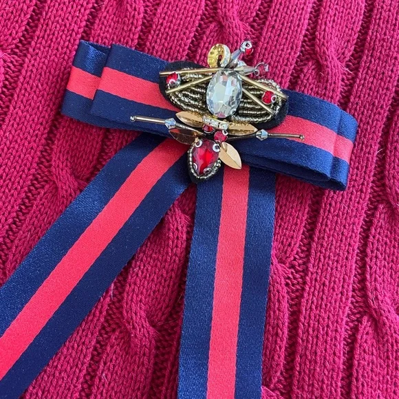 BROOCH red blue bee crystal canvas - Picture 2 of 3